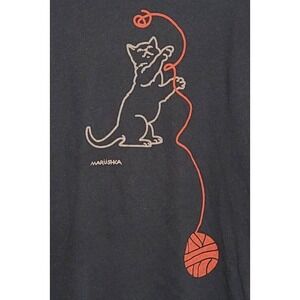 Marushka Hand printed T-shirt Cat Kitten Play Yarn Art Tunic Black Long XXL 2X